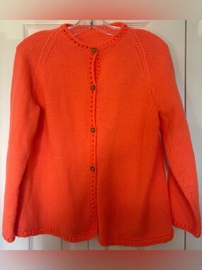 Handmade Women's Neon Orange Knit Cardigan Sweater Size Medium